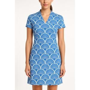 J.McLaughlin Dress Womens XS Blue Printed A-Line Short Sleeve V-Neck Classic